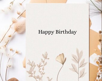 Biglietto d'auguri floreale / Design minimalista e neutro (Download digitale)