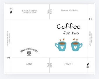 Biglietto per un caffè per due/ Tazze a forma di cuore con caffè/ Biglietto d'invito/ Biglietto per appuntamento/ Stampabile (download digitale)