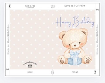 Baby Bear Present Card| Printable(digital download)| 5x7 birthday card