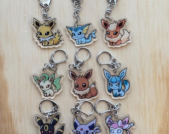 eeveelution poké acrylic keychains (+shiny version back design) 1.5 inch
