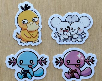 poké vinyl stickers 1.5 inch, ft. psyduck, maushold, (shiny) wooper!