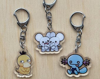 poké acrylic keychains (+shiny version back design) 1.5 inch. psyduck, maushold, wooper!