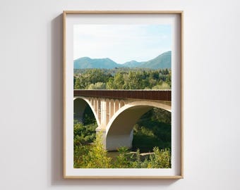 Besalu Bridge Photography Print, Minimalist Summer Poster with Mountain View, Vintage Print, Photography Prints, Fine Art Quality