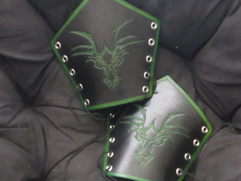 Green Dragon Leather Bracers Etsy