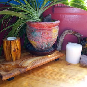 Cedar Wood Trivet with Black Legs - 6.25W x 11.5L Wooden Trivet, Wood Plant Stand, Knickknack Display, Floating Illusion, Water Resistant