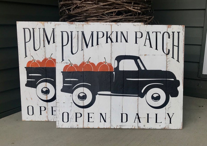 Reclaimed Wood Pumpkin Patch SignFall SignAutumn SignBlack Truck SignFarmhouse StyleFixer Upper Style
