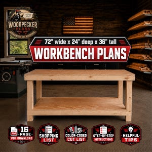 72" x 24" Heavy Duty Workbench Plans | PDF Download | DIY Garage Workbench |