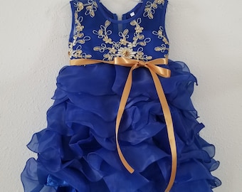 SALE Royal Blue Dress Gold Dress Flower Girl Dress Princess Dress  Dress Lace Dress Wedding Dress Birthday.