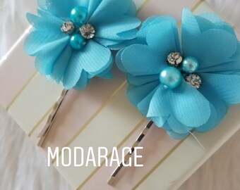 SET OF TWO Chiffon Flower Hair Pins - Wedding Hair Clips - Hair Accessories - Flower Girl Hair Pins - Bridesmaid Hair Pins