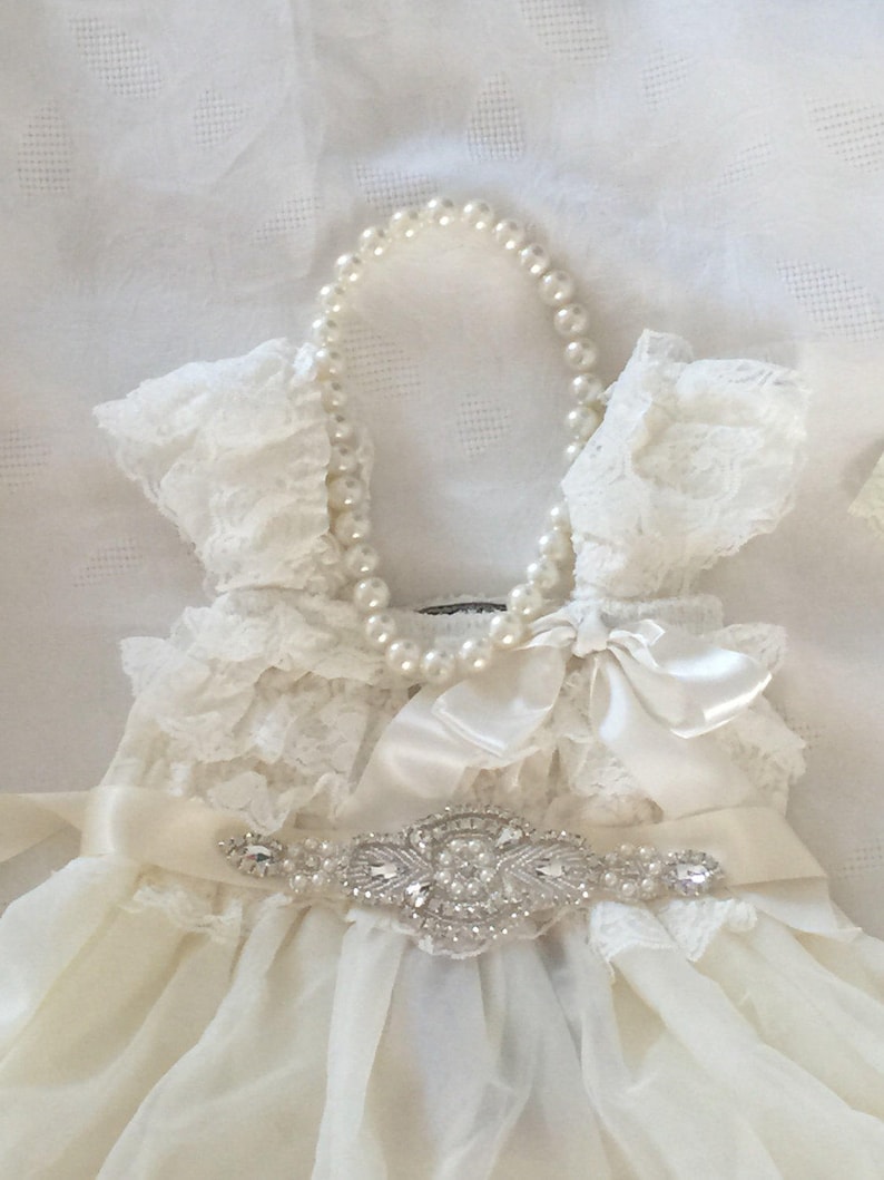 Ivory Lace Flower Girl Dress /& Christening Wedding Baptism Bridesmaid Country Ruffle Dress Rustic Chiffon Flower Girl