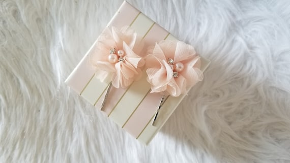 X 2 Clips Girls Hair Clips Wedding Christening Chiffon Flower Hair Clips