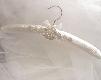 SALE Padded Wedding Dress Hanger, white or ivory.... Rhinestone padded hanger