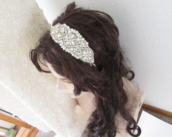 BIG SALE Handmade SIlver Pearl And Rhinestone Headband Bridal Headband Crystal  HB8790