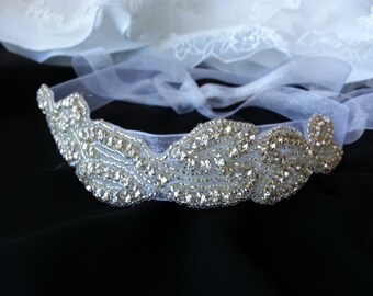 SALE Vintage style wedding Headband, Organza Ribbon Bridal Headband, Halo, Bridal Wedding Hair Accessories