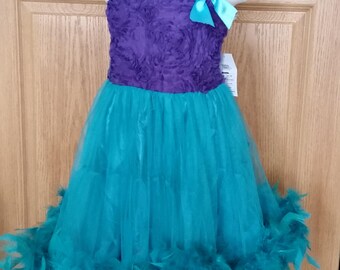 Purple/ Turquoise Girls Feather Dress - Infant Toddler