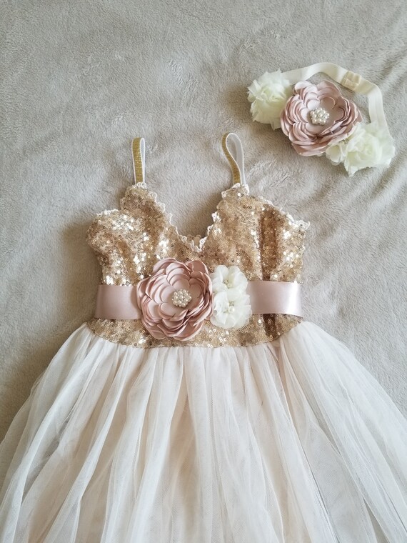 champagne pink flower girl dresses
