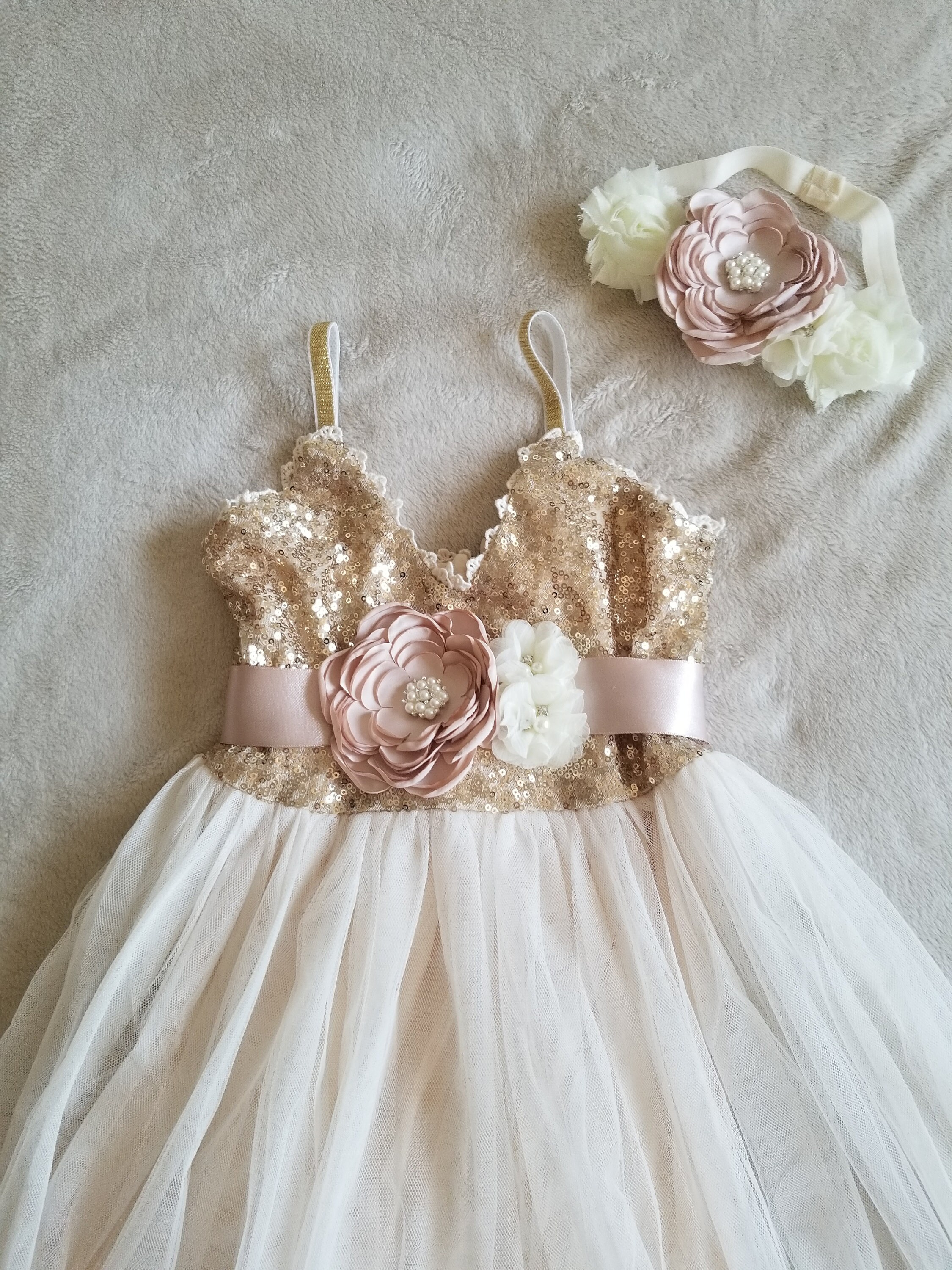 cream and gold flower girl dresses