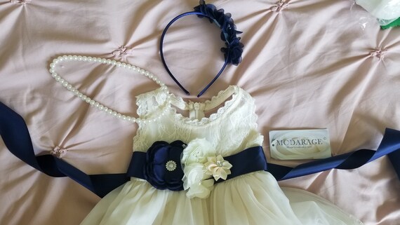 navy and ivory flower girl dresses