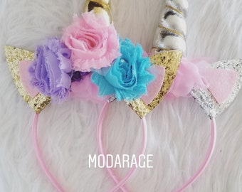 SALE Unicorn headband, unicorn birthday, unicorn horn headband, Unicorn crown, Unicorn flower headband, toddler unicorn hard headband