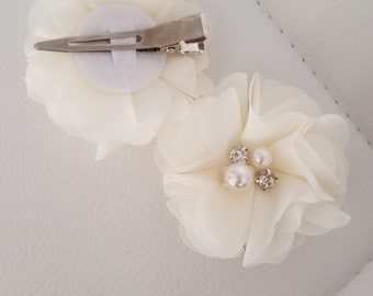 Chiffon Flower Hair Pins - Wedding Hair Clips - Christening - Baptism - Hair Accessories - Flower Girl Hair Pins - Bridesmaid Hair Pins
