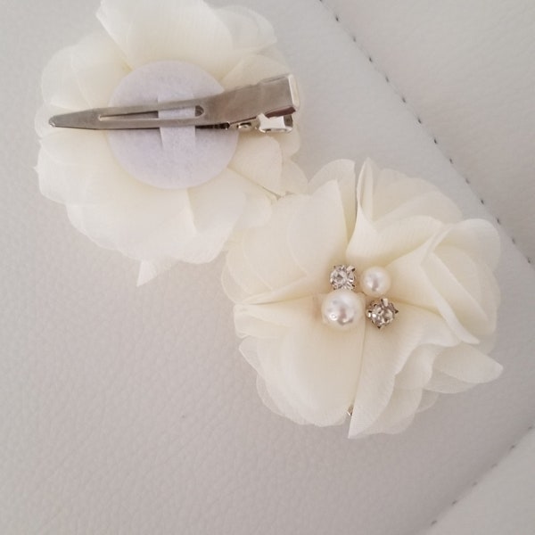 2" Inches Chiffon Flower Hair Pins - Wedding Hair Clips - Christening - Baptism - Hair Accessories - Flower Girl Hair Pins