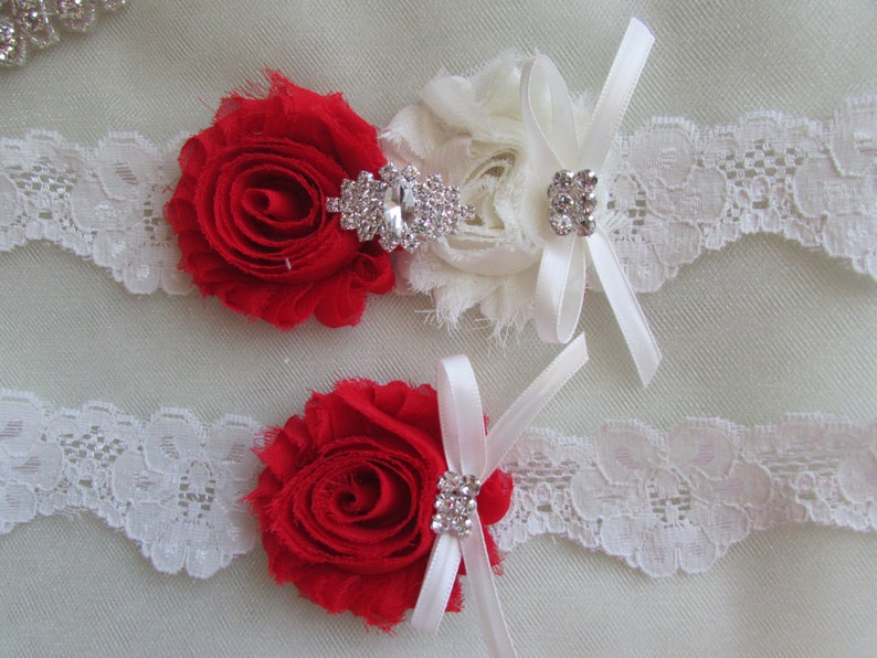 Bridal Garter IvoryRed Bridal Garter Set with Crystal Rhinestone - SALE Garter Wedding Garter