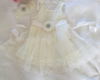 3 pcs SET Ivory/ Ivory Flower Girl Dress - Lace Flower girl dress -Baby Lace Dress