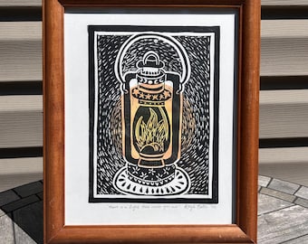 Oil Lantern Folk Art Handmade Print