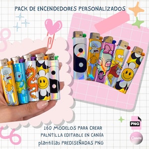 Pack Digital de stickers + de 140 Diseños para Encendedores | Plantilla Canva Editable | Descarga Inmediata