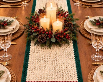 Patrón PDF de camino de mesa navideño a crochet / Punto musgo para principiantes