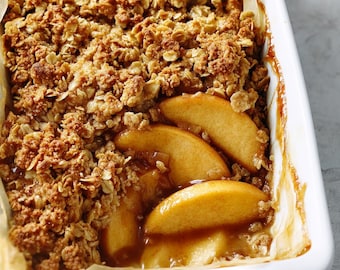 Tarjeta de receta imprimible de crumble de manzana con caramelo / Receta de postre de otoño