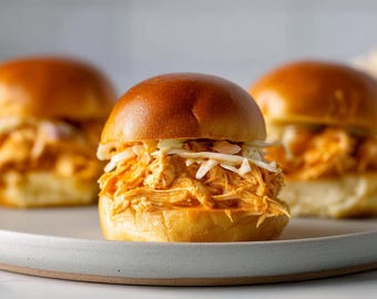 Tarjeta de receta imprimible de mini sándwiches de pollo Buffalo, receta fácil de aperitivo, comida para el día del partido