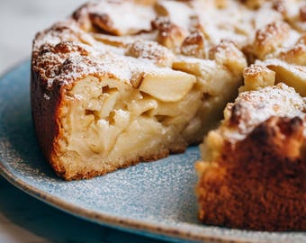 Tarjeta de receta fácil de pastel de manzana alemán PDF / Versunkener Apfelkuchen / Receta de postre imprimible