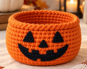 Patrón de ganchillo para cuenco de dulces de Halloween, cesta de calabaza de Halloween (PDF)