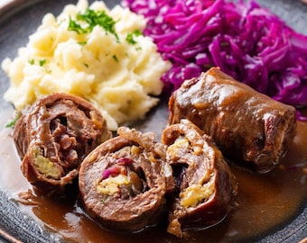 Tarjeta de receta de rouladen de ternera alemán, descarga digital imprimible (A4, tamaño carta estadounidense)