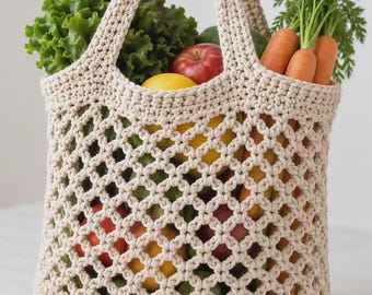 Crea tu propia bolsa de mercado reutilizable y con estilo / Patrón de bolsa de mercado de agricultores a crochet en PDF / Bolsa de malla para principiantes / Descarga instantánea