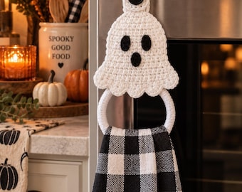 Patrón de ganchillo para sujetar toallas de cocina con forma de fantasma (PDF)