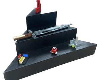 Lego-displayplank met 3 niveaus, zwart gebeitst