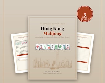 Foglio riassuntivo del Mahjong di Hong Kong, guida per principianti, regole di punteggio e scheda segnapunti, PDF stampabile