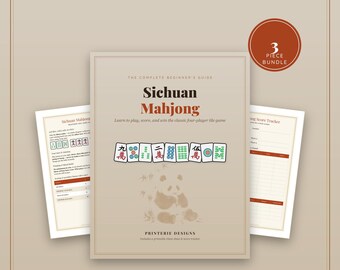 Guida al Mahjong cinese, regole per principianti in stile Sichuan, foglio riassuntivo dei punteggi e registro dei punteggi, PDF stampabile