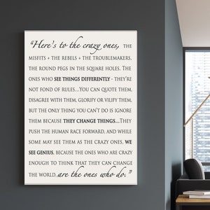 Steve Jobs. Inspirational Quotes wall art, Here&#39;s to the crazy ones, custom canvas