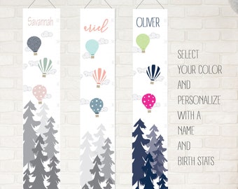 Hot Air Balloons theme Canvas Growth Chart, Personalized with your choice of color and name