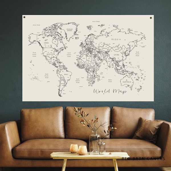 Black and White World Map Canvas Tapestry: Travel Decor Wall Hanging