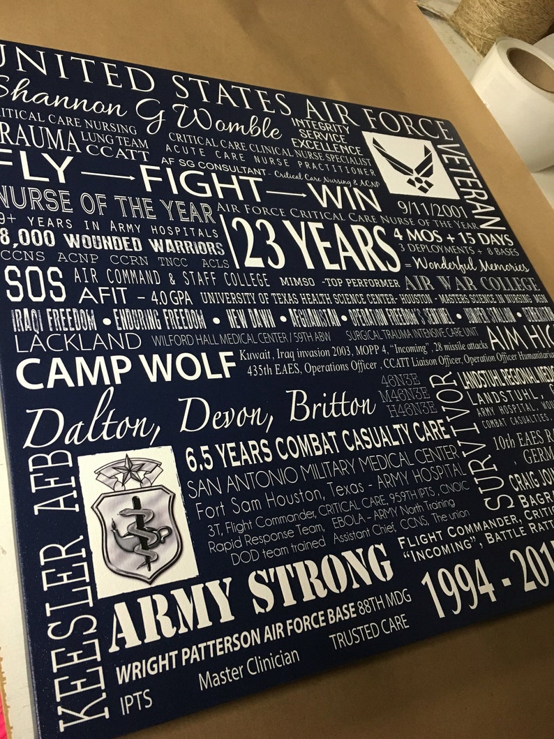 Regalo de jubilación militar de la USAF en lienzo envuelto en galería, personalizado para cualquier rama del servicio. imagen 9