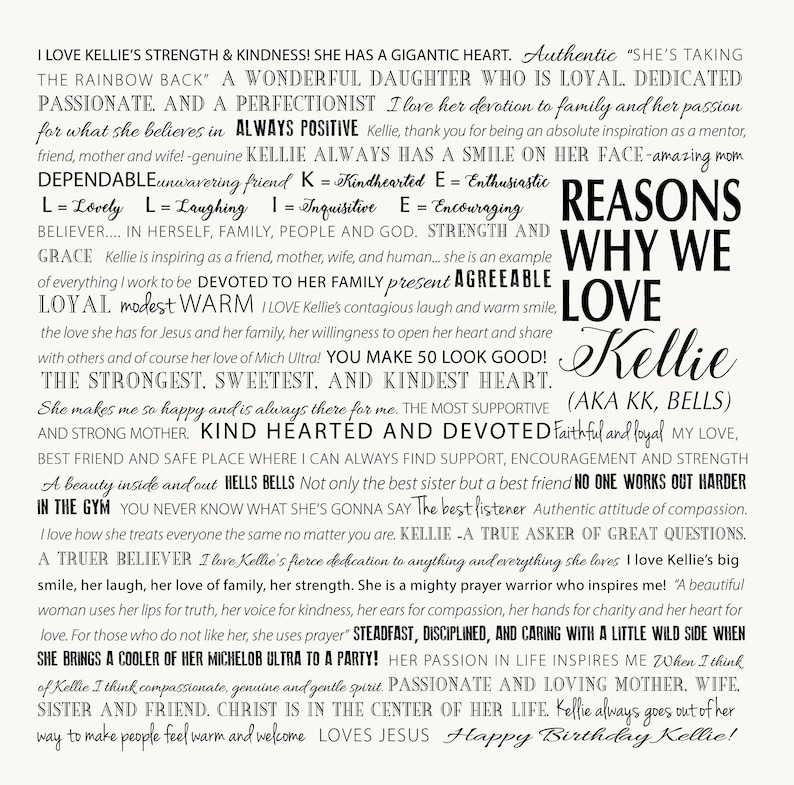 Reasons we love you, 16th, 21st, 30th, 40th, 50th, 60th, 70th, 90th, Personalized Birthday Gift, unique birthday gift for friends, image 4