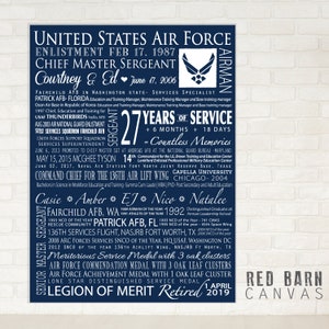 USAF Military Retirement Gift on a Gallery Wrapped Canvas, Personalized for any Branch of Service