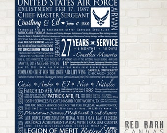 USAF Military Retirement Gift on a Gallery Wrapped Canvas, Personalized for any Branch of Service