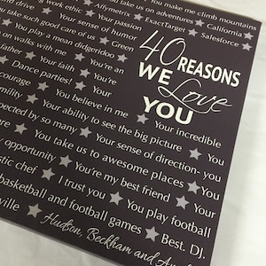 Reasons we love you, 16th, 21st, 30th, 40th, 50th, 60th, 70th, 90th, Personalized Birthday Gift, unique birthday gift for friends, image 1