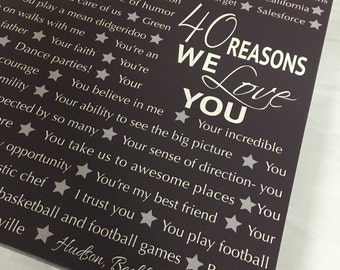 Reasons we love you, 16th, 21st, 30th, 40th, 50th, 60th, 70th, 90th, Personalized Birthday Gift, unique birthday gift for friends,