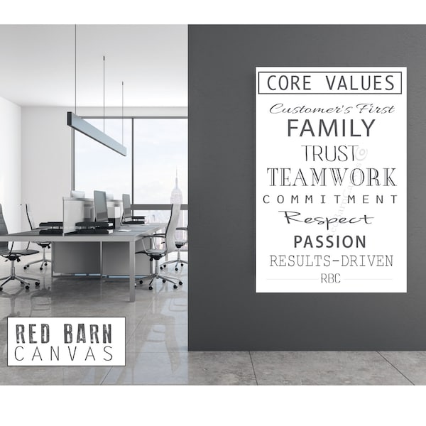 Core Valiues, Company Mission Statement on a Gallery Wrapped Canvas